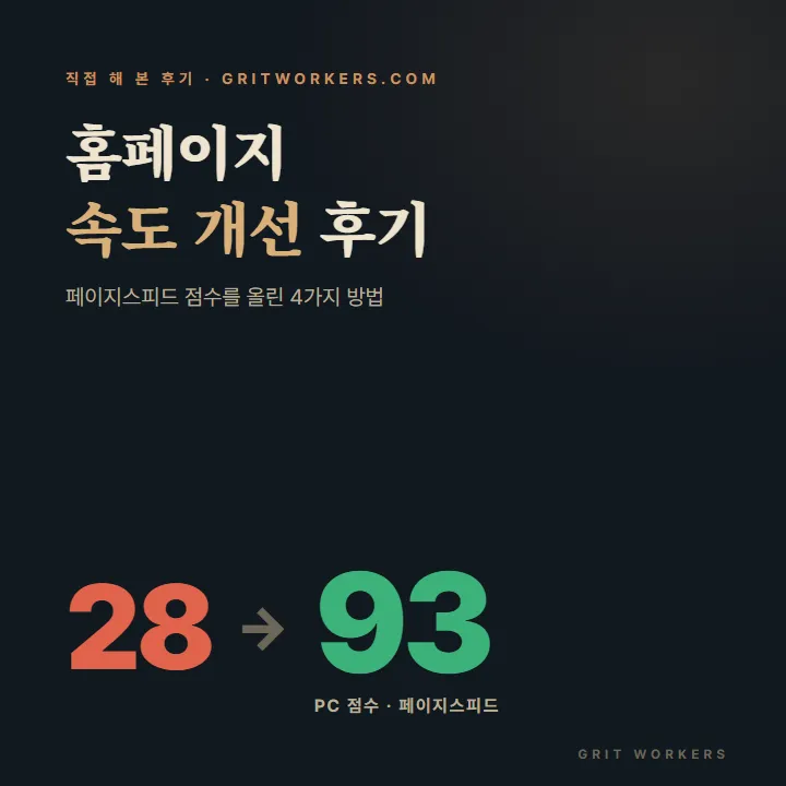 홈페이지 속도 개선 후기, 페이지스피드 점수 28점에서 93점 올린 4가지